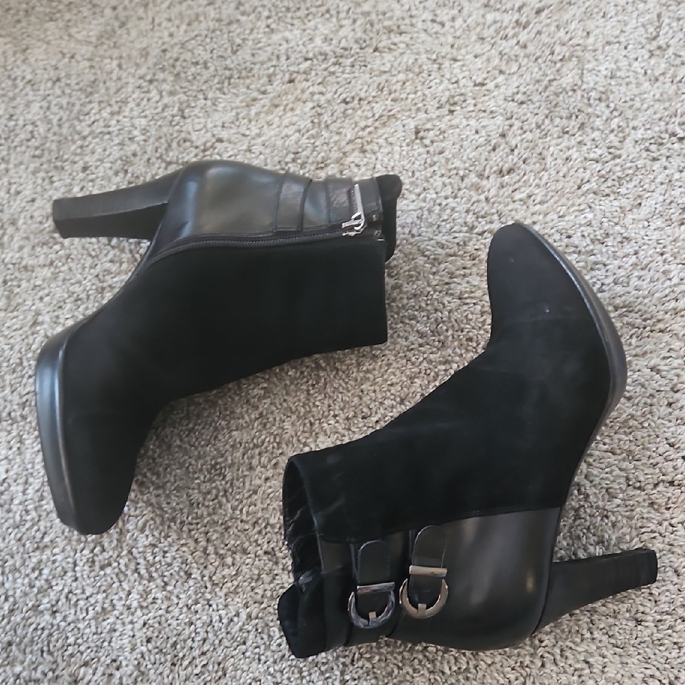 Aquatalia Black Heeled Boots with Buckle Accents 6.5